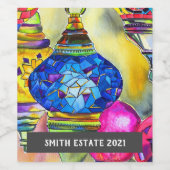 Lampes turques aquarelle vin d'art fin étiquette (Étiquettes simples)