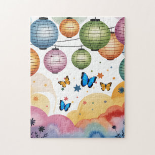 Lampions Colorés et Papillons Puzzle