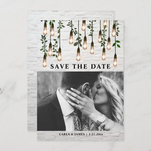 lampjes Botanische White Brick Weddenschap Save The Date (Voorkant / Achterkant)