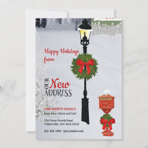 Lamppost en mailbox New Address Holiday Card Feestdagenkaart