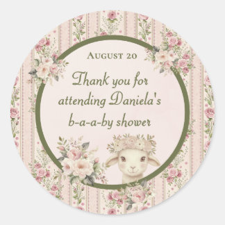 Lams Lammetjesroze Rozen Meisje Baby Shower Welkom Ronde Sticker