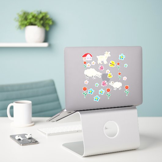 Lamsbloemen en huis sticker (Laptop op bureau)
