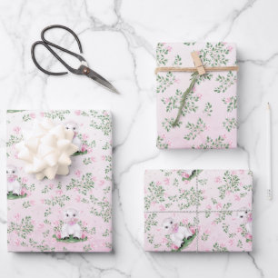 Lamsroze Rozen Bloemen Baby shower Wrapping Papier Inpakpapier Vel