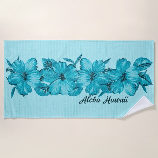 Lanai Distressed Hawaiian Hibiscus - Aqua Blue Strandlaken (Voorkant)