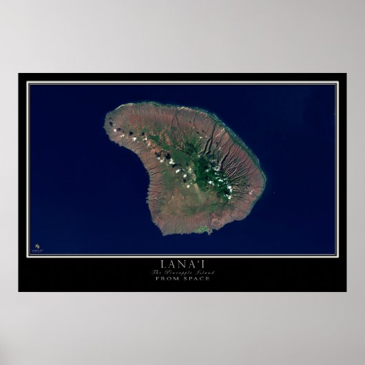 Lanai Island Hawaii Satellite Poster Map (Voorkant)