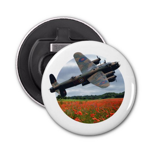 Lancaster Bomber over een papaverveld Button Flesopener (Voorkant)