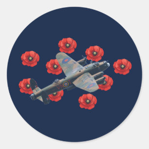 Lancaster tussen rode papavers Ronde Sticker