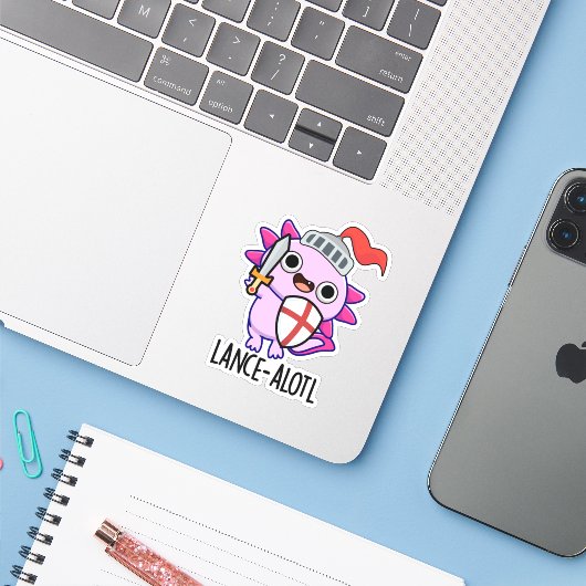 Lance-a-lotl Grappige Axolotl Knight Pun Sticker (Laptop met iPhone)