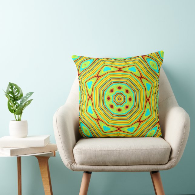 Lance Oreiller coloré bleu orange jaune Mandala (Chaise)