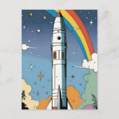 Lancering ruimteraket retro Glossy Poster Briefkaart (Voorkant)