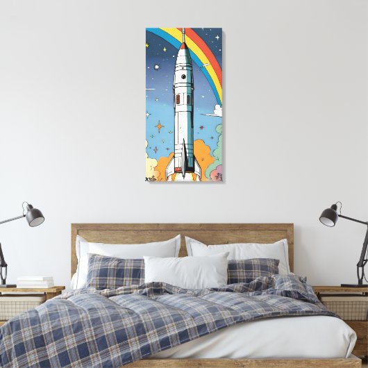 Lancering ruimteraket retro Glossy Poster Canvas Afdruk (Insitu (Slaapkamer))