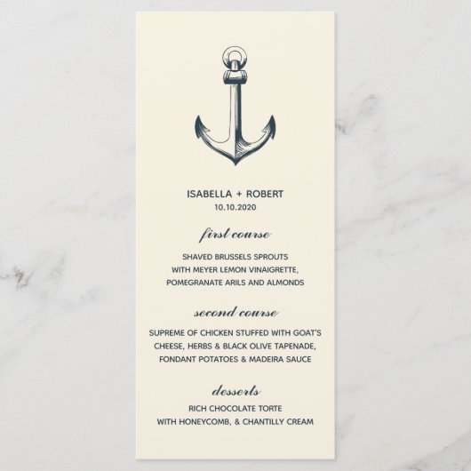L'Ancre bleue | Menu Mariage nautique (Devant)