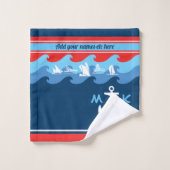 L'Ancre de monogramme ondule nautique bleu blanc (Gant de toilette)