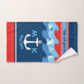 L'Ancre de monogramme ondule nautique bleu blanc (Serviette à main)