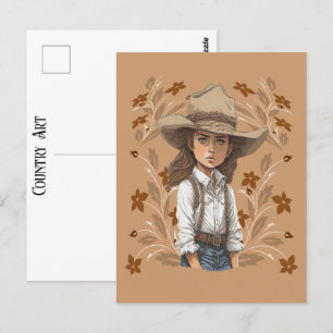 Land Art Cowgirl Cowboy Pet met bloemen Briefkaart