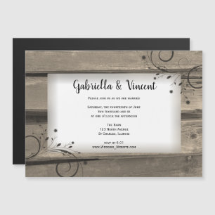 Land Barn Wood en Flowers Wedding Magnetische Uitnodiging
