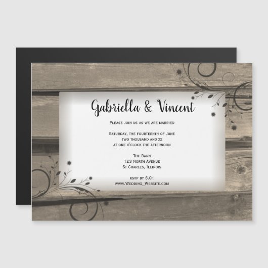 Land Barn Wood en Flowers Wedding Magnetische Uitnodiging (Voorkant / Achterkant)