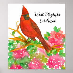 Land Bird of West Virginia Cardinaal Rhododendron Poster