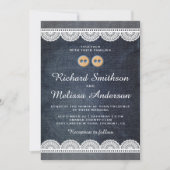 Land Blauw Denim Wit Kant Bruiloft Uitnodiging (Voorkant)