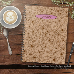 Land Bloemen Hand getrokken Patroon Tan  Notitieboek