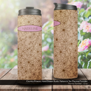 Land Bloemen Hand getrokken Patroon Tan  Thermosbeker