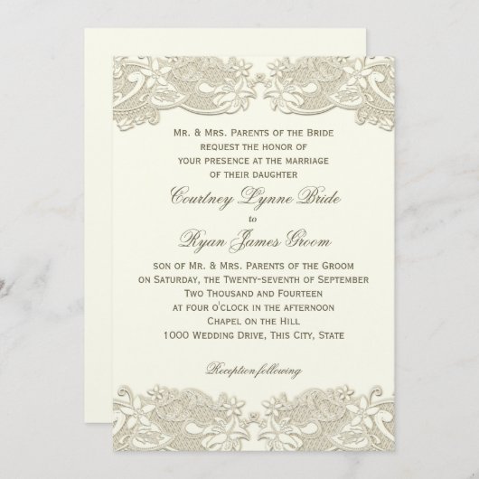 Land Bloemen Kant Design Bruiloft Kaart (Voorkant / Achterkant)