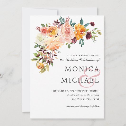 Land Bloom Burgundy Floral hoek Chic Wedding Kaart (Voorkant)