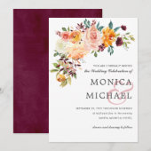 Land Bloom Burgundy Floral hoek Chic Wedding Kaart (Voorkant / Achterkant)