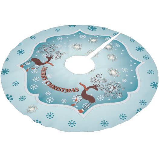 Land Blue Whimsical Reindeer Kerstboom Rok (Gekanteld)