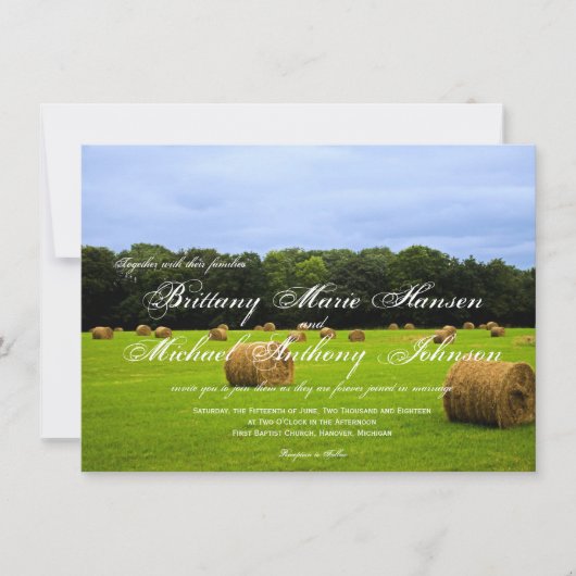 Land Boerderij Hay Bales Rustic Wedding Invitation Kaart (Voorkant)