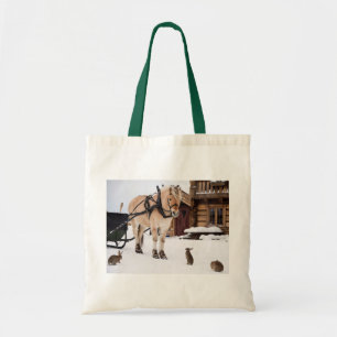 Land boerderij-inktkonijnen in sneeuw tote bag