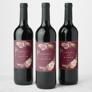 Land Boho Bourgogne Eucalyptus Bruiloft Wijn Label Etiket