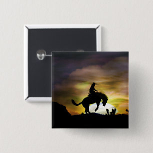 Land Bronc Rider and Bucking Horse Westerne Vierkante Button 5,1 Cm
