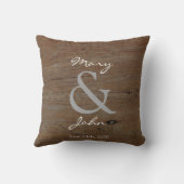 Land bruiloft rustieke schuur hout monogram namen kussen (Achterkant)