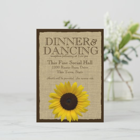 Land Burlap en Zonnebloem Trouwinformatie Informatiekaartje (Staand voorkant)