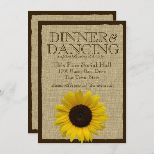 Land Burlap en Zonnebloem Trouwinformatie Informatiekaartje (Voorkant / Achterkant)