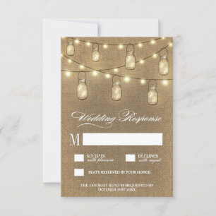 Land Burlap Mason Jar Bruiloft RSVP Kaarten Kaartje