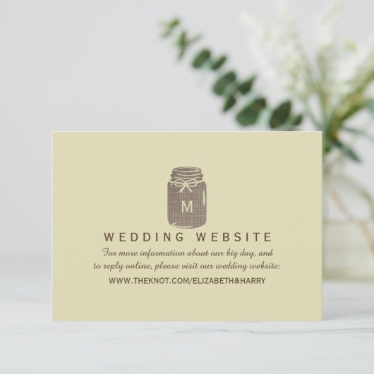 Land Burlap Mason Jar Bruiloft Website Informatiekaartje (Staand voorkant)