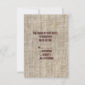 Land Burlap Sunflower Wedding RSVP respons (Achterkant)