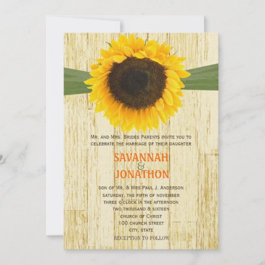 Land Chic Barn Wood Sunflower Wedding Invitation Kaart (Voorkant)
