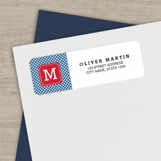 Land Chic Blue Gingham Monogram Etiket
