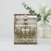 Land Chic Chocolate Mint Rustic Sparen de Datum Aankondigingskaart (Staand voorkant)