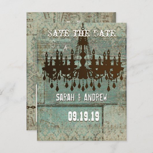 Land Chic Chocolate Mint Rustic Sparen de Datum Aankondigingskaart (Voorkant / Achterkant)