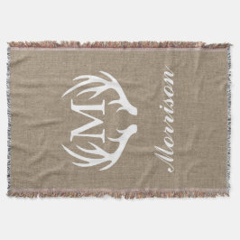Land Chic Faux Burlap White Deer Antlers Deken