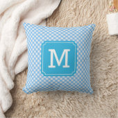 Land Chique Baby Blauw Gingham Naam Monogram Kussen (Deken)