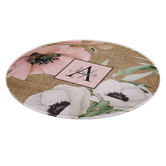 Land Chique Floral Burlap Monogram Snijplank (Hoek)