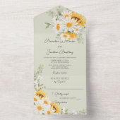 Land Daisies en Zonnebloemen op Groen All In One Uitnodiging (Binnen)