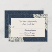Land Denim Damask & Ivory Wedding RSVP-kaart RSVP Kaartje (Voorkant / Achterkant)