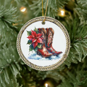 Land en Westerne Cowboy Boots Kerst Keramisch Ornament