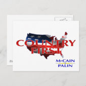 Land First John McCain Sarah Palin briefkaarten (Voorkant / Achterkant)